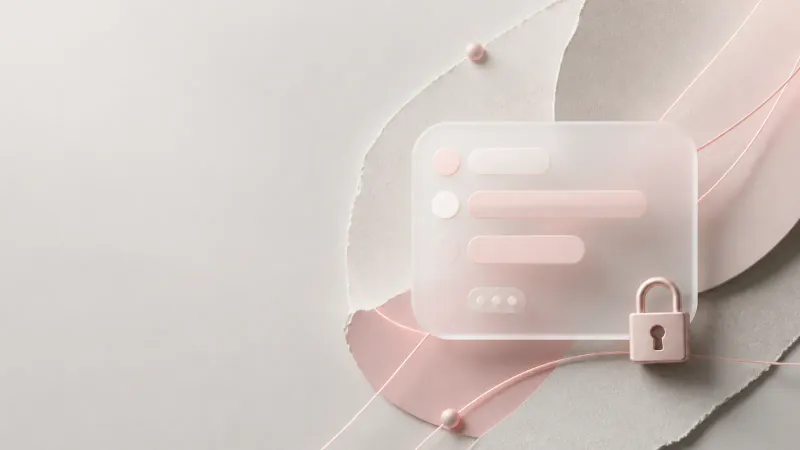 Illustration abstraite de messages protégés par un panneau givré et un cadenas rose