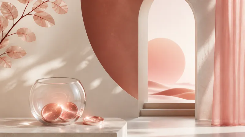 Jetons roses dans un bol de verre minimaliste évoquant les crédits d’un service IA